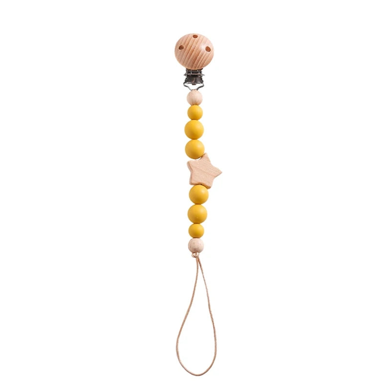 Baby Pacifier Chain Star Customizable Beads Wooden Pacifier Clips BPA Free Handmade Holder Chain Infant Nursing Teether Chain
