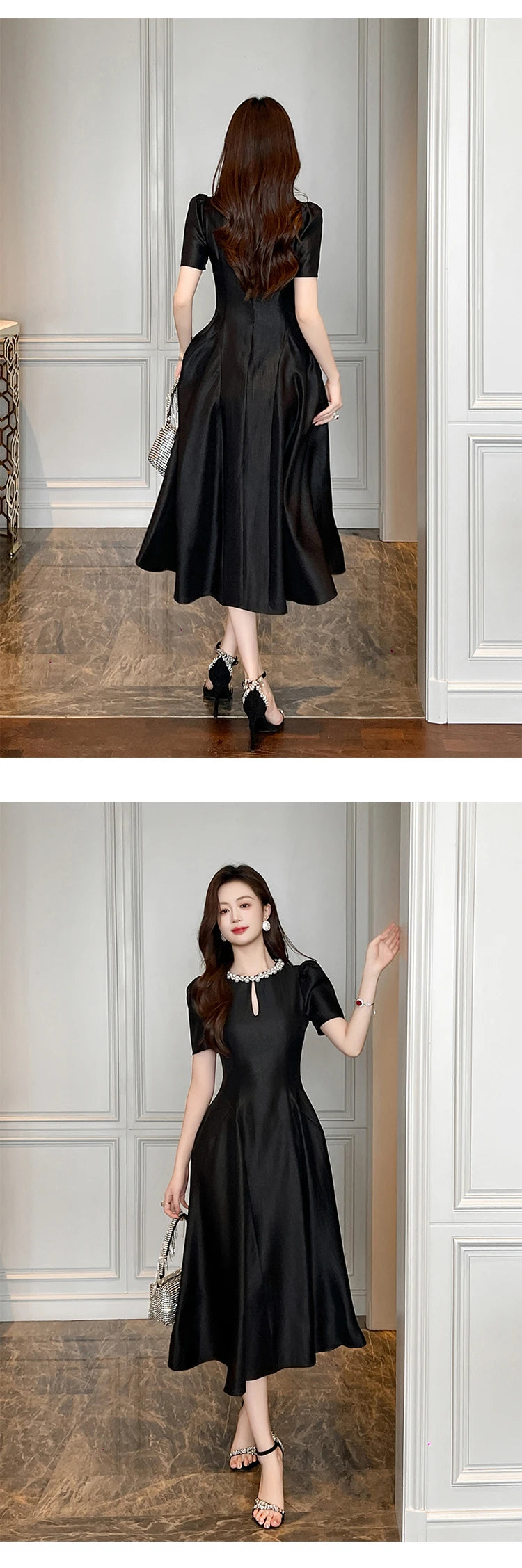 Elegant Host Evening Dress Women's French Vintage Sweet Pearl Hollow Folds Swing A-LINE Long Robe Party Catwalk Prom Vestidos