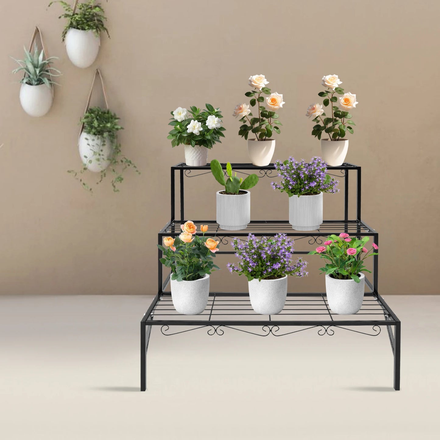 NONE Blumentopf-Präsentationsständer 3-stöckig 70x58x60 cm Metall