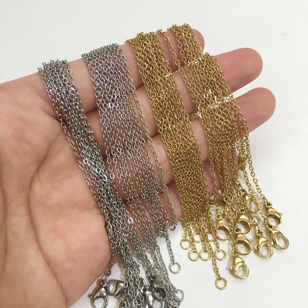 Edelstahl Halsketten 2025 - LUXUSTEEL 10Pcs/Lot 2mm/1mm O-Form Rolo-Link Cuban DIY Jewelry