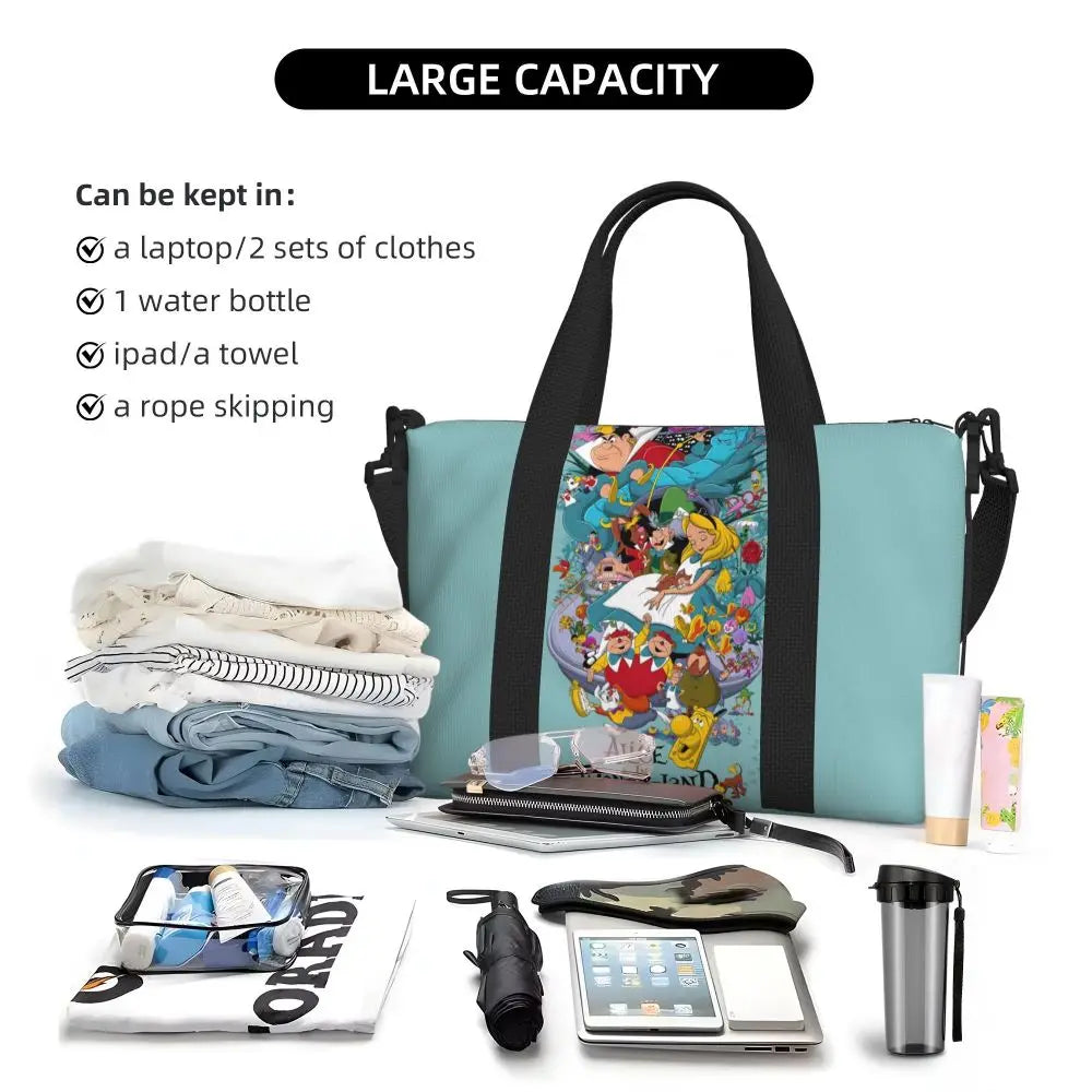 Custom Cheshire Cat Beach Tote Bag for Women We're All Mad Here Cat Big Compartment Gym Beach Travel Bags