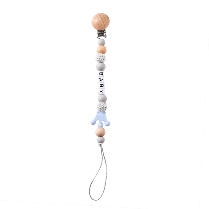 Baby Pacifier Chain Star Customizable Beads Wooden Pacifier Clips BPA Free Handmade Holder Chain Infant Nursing Teether Chain