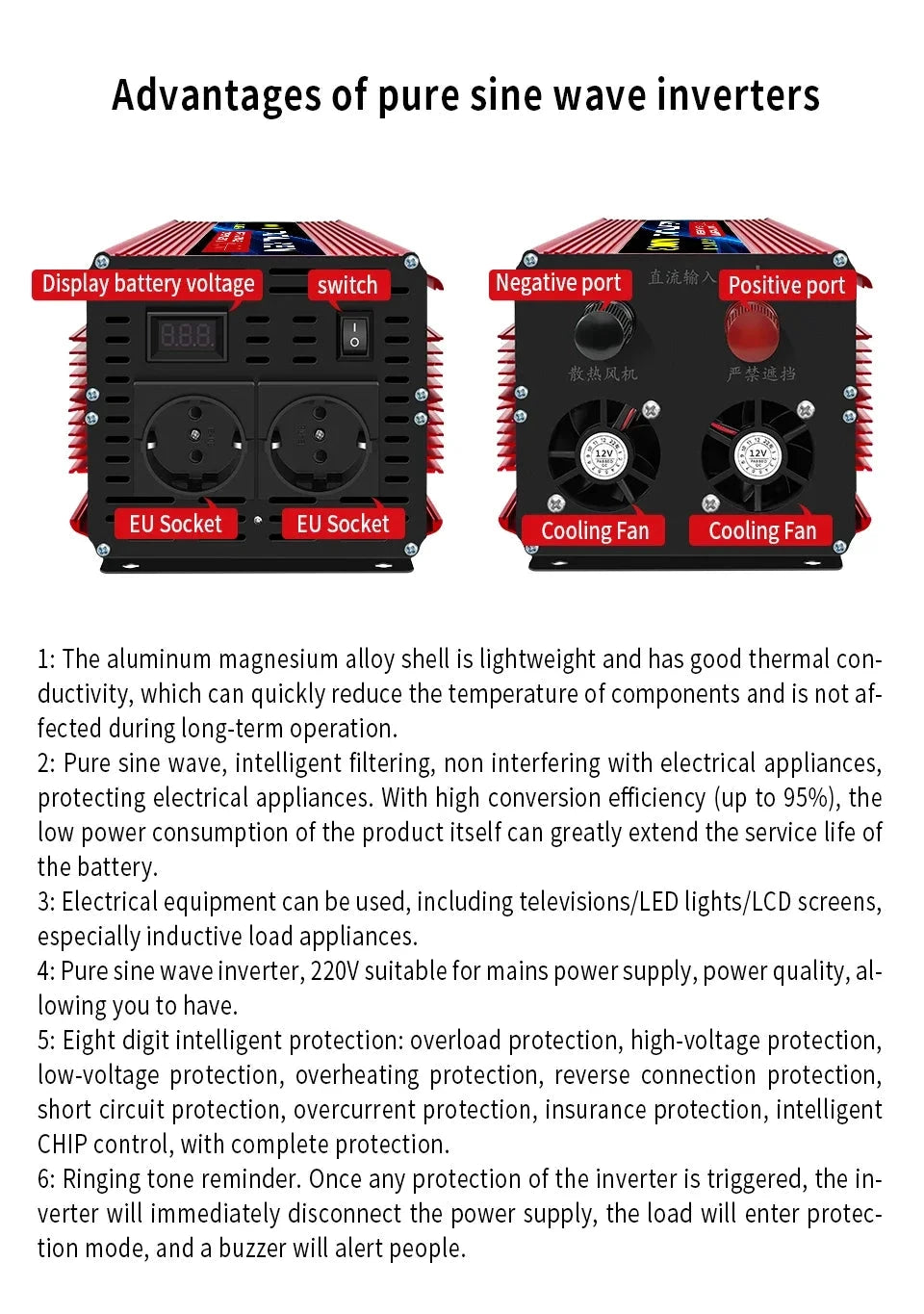 TATALIKEN 3500W Reiner Sinus - Abmessungen Kompakt Eingang 12V Ausgang 220V