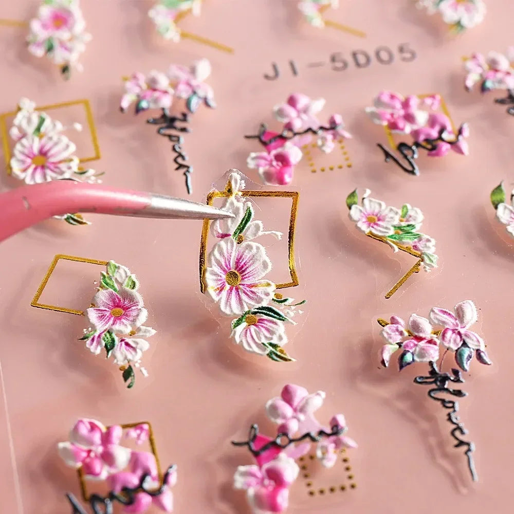 Choice 5D Nagelsticker Cherry Blossom - 3D Gold 10er Set