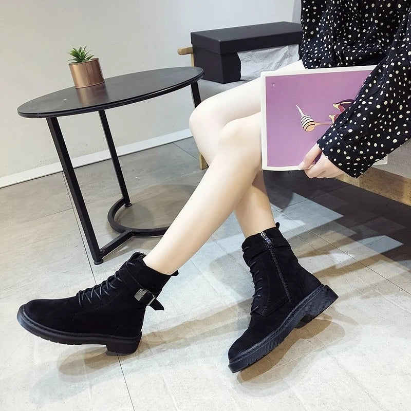 Ghete Shangkaka cu șireturi și căptușeală caldă, negre - Mărimi 36-41, Toc 1-3 cm