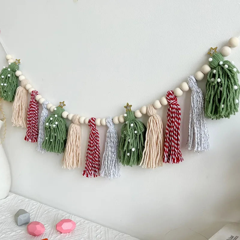 Bohemian Quaste Kamin Banner Weihnachten Wandbehang Dekor für Boho Home Makramee Garten Party Urlaub Kaminsims Dekoration