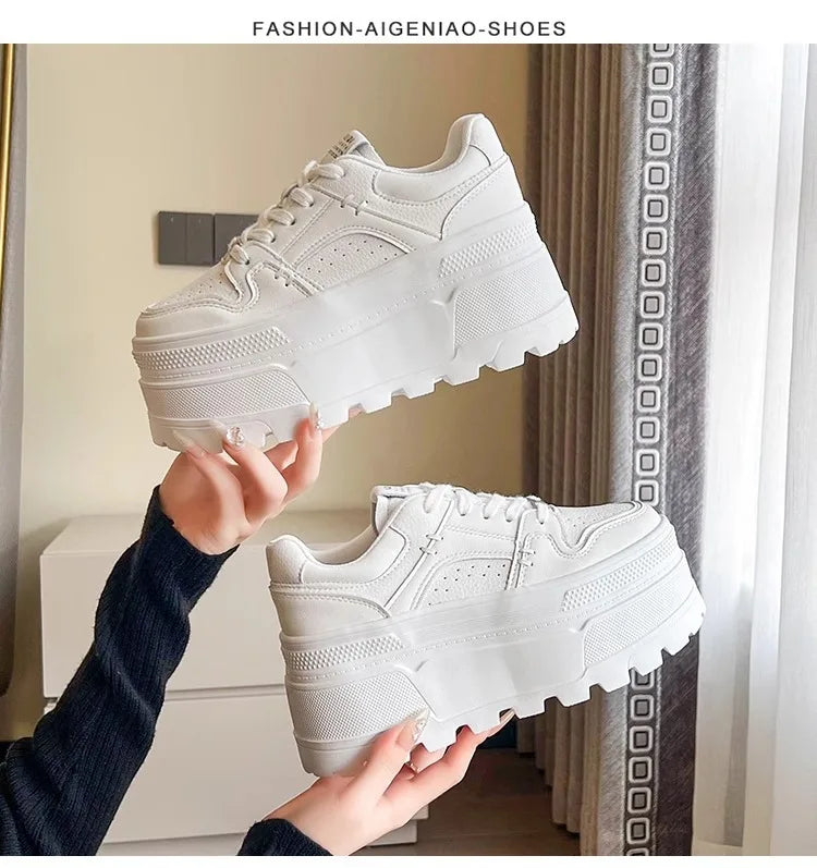 Women9 CM Platform Sneakers Casual Outdoor Simple Design Skateboard Comfortable Lace Up Sneakers Running Sports Shoes Female 40
