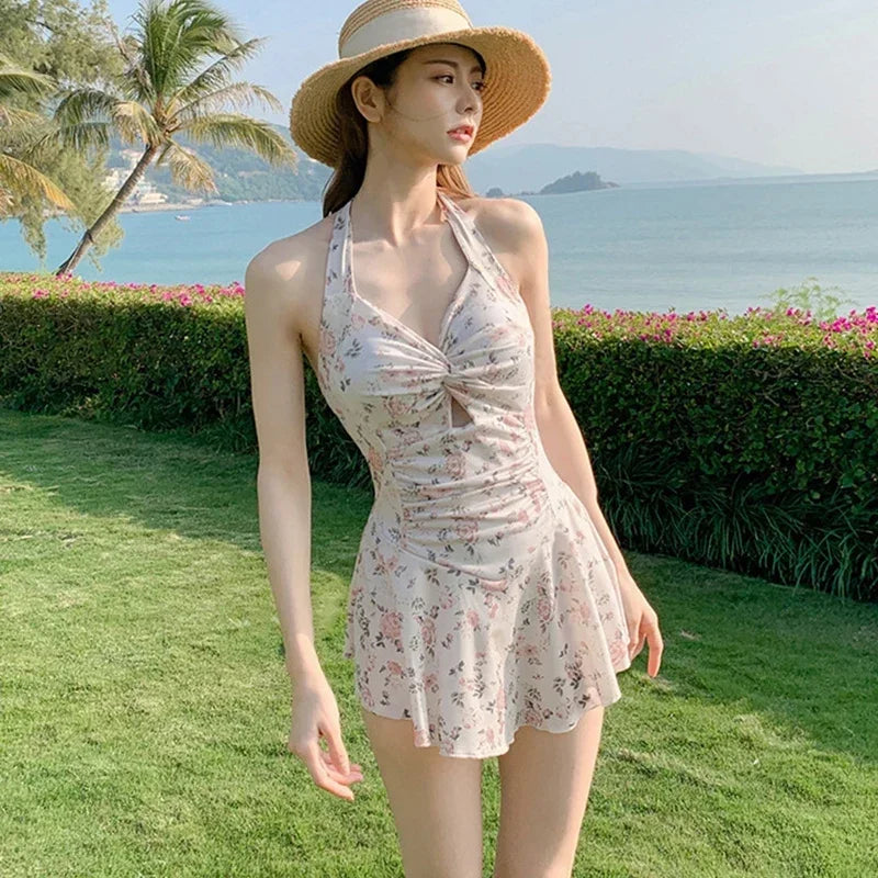 Frauen Hängendes Hals Elegant Niedlich Schwimmbekleidung Einteiliger Strand Wear Schwimmanzug Strand Kleid Schwimmanzug High Waist Bikinis Set für Mädchen