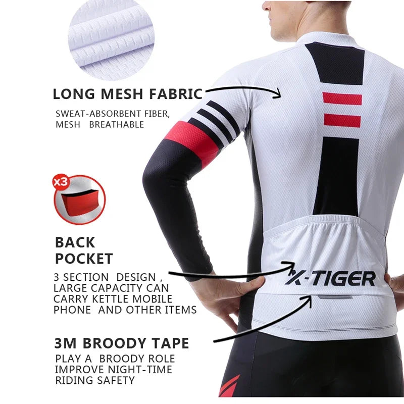 X-TIGER Top Qualität Radfahren Trikot 2025: Langarm MTB Fahrrad Polyester - Berg Fahrrad Sportbekleidung Atmungsaktiv Schnell Trocknend Schweißabweisend Taschen