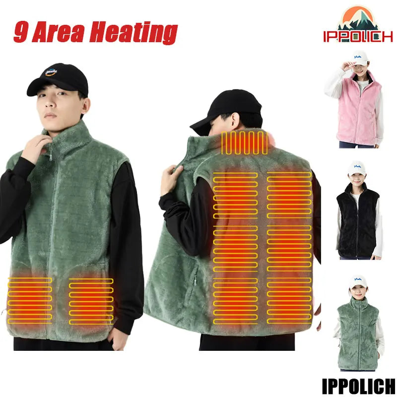 Ippolich 9-Zonen Smart-Heizjacke - Korallenfleece USB M-XL