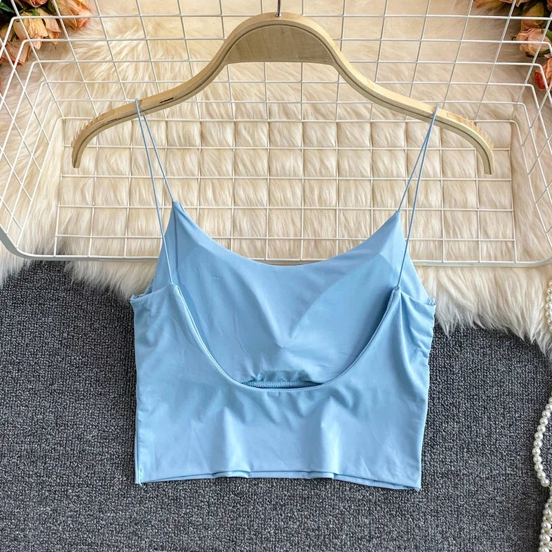 Women Crop Tops elegant Solid Color Camisole Ice Silk Tube Top Seamless Sports Tank Top Wireless Underwear Padded Bra Bralette Vest