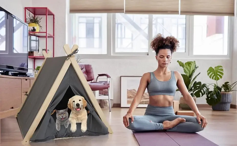 Pet Tent Nest Removable and Easy To Wash with Thick Soft and Comfortable Pad Warm Wooden Tent Bed Suitable for Cats and Dogs