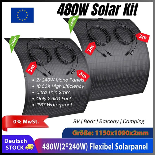 Solarmodul Set 480W Flexibles Panel Set Mono PV 16,5% Effizienz IP67