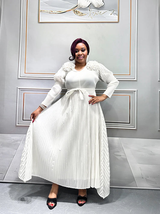 Elegant And Beautiful Dresses For Women Luxury Formal Evening Prom Gown Miyake Fashion Female Long Sleeve Dress Pleated Clothing