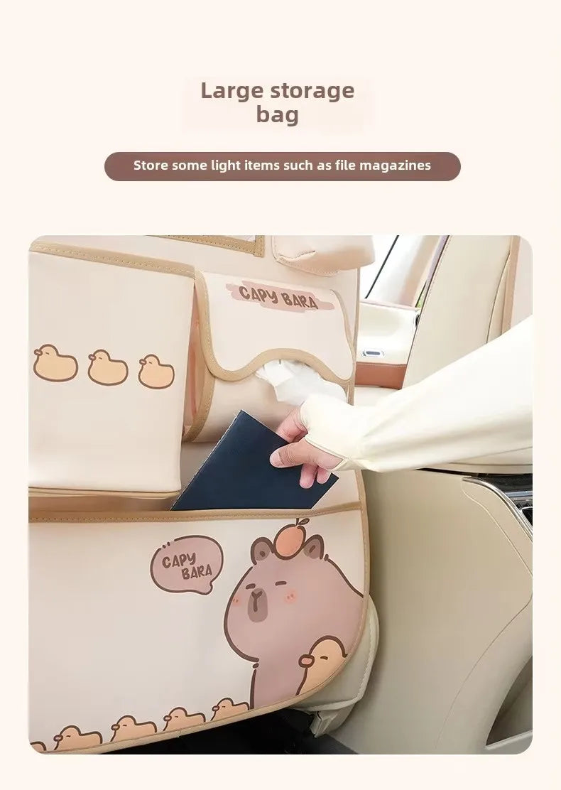 Car seat back storage bag Hanging bag Car seat back anti-kick mat multi-functional cute in-car storage bag