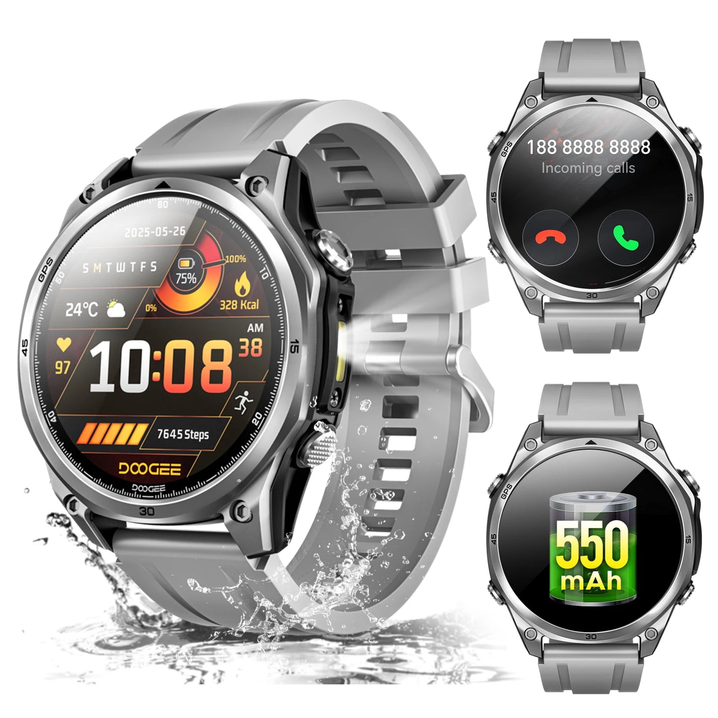 DOOGEE Anywise W1 Wasserdicht - Display 1,43 Akku 550 mAh, Maß 47,5 mm