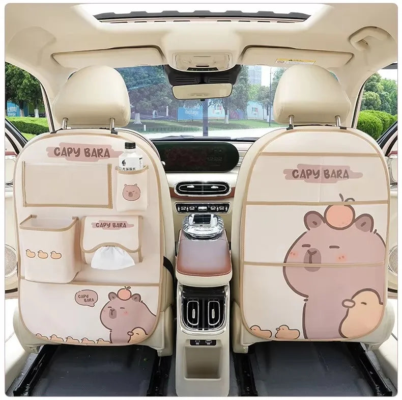 Car seat back storage bag Hanging bag Car seat back anti-kick mat multi-functional cute in-car storage bag