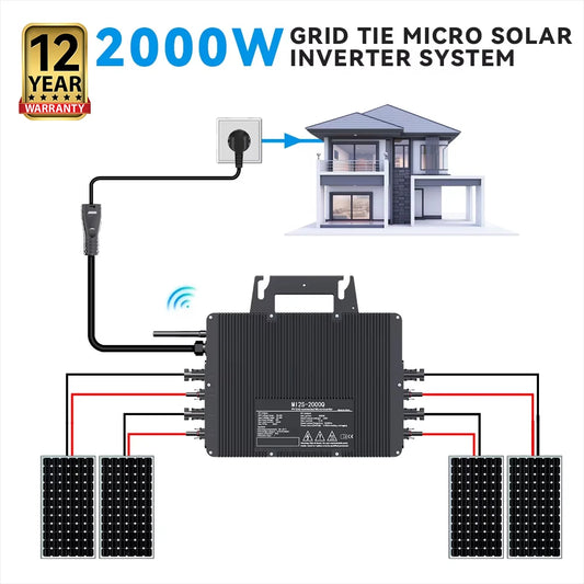 2000W Solar PV Mikrowechselrichter - WiFi Haushalt Netzgekoppelt Solarsystem für 4x 400-700W Solarmodule