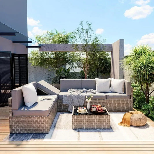 Patio Furniture Set, 7 Pieces Modular Outdoor Sectional, Patio Sectional Sofa Conversation Set, Rattan Sofa with Coffee Table