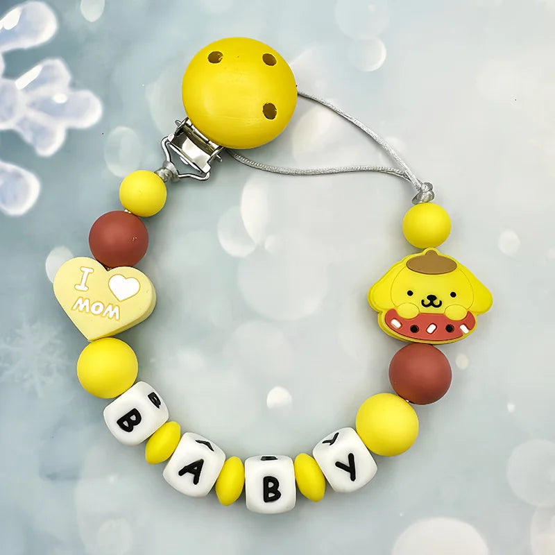 Personalisierte Schnullerkette mit Namen - Englische Buchstaben Baby Silikon Clips - Ketten Halter Beißring Anhänger Baby Geschenke