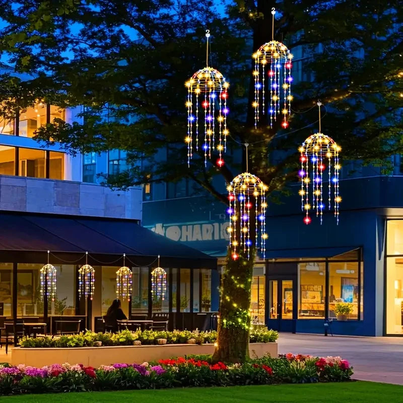 4pcs Solar Hanging Jellyfish Lights 8 Modes Waterproof LED Outdoor String Lights for Garden Weddings Trees Christmas Decorative
