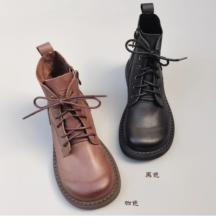 Ghete la gleznă Careaymade, piele naturală, variantă lată - mărime mare, înălțime toc 3-5 cm, căptușeală din lână