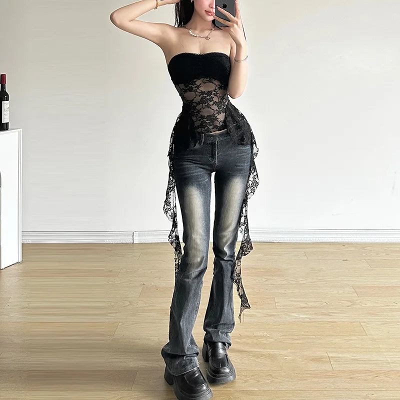 Korsett 2025: Vamos Todos Floral Lace Corset Underbust Strapless See Through - Lingerie Sleeveless Bustier Top Women Club Outfits Fringes Body Feminino Collection