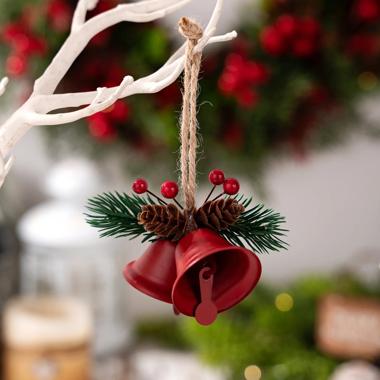 Weihnachts-Jingle-Glocken-Anhänger, doppelte Glocke mit Kiefernbaum-Ornamenten zum Aufhängen an der Tür, Weihnachtsbaum, Weihnachtsfeier-Geschenkdekorationen