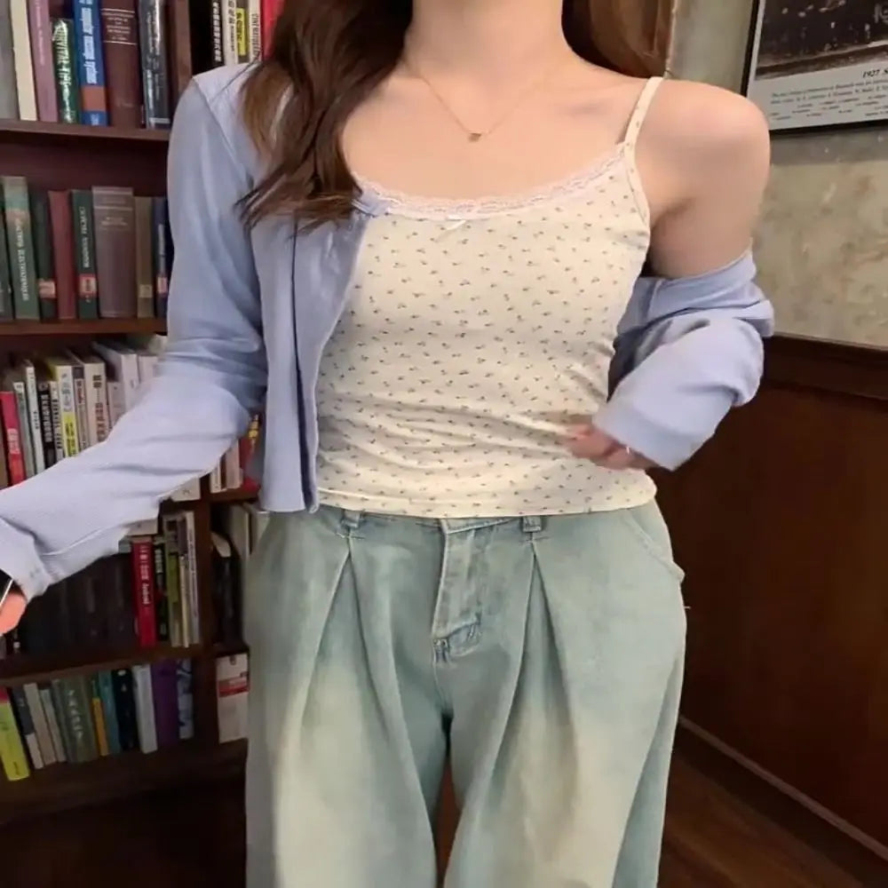 Camisole 2025: Elegant Lace Flower Print Camis 2024 Y2K Slim Sexy Vest - Floral Tops One Size Floral Tank Tops Spring Collection