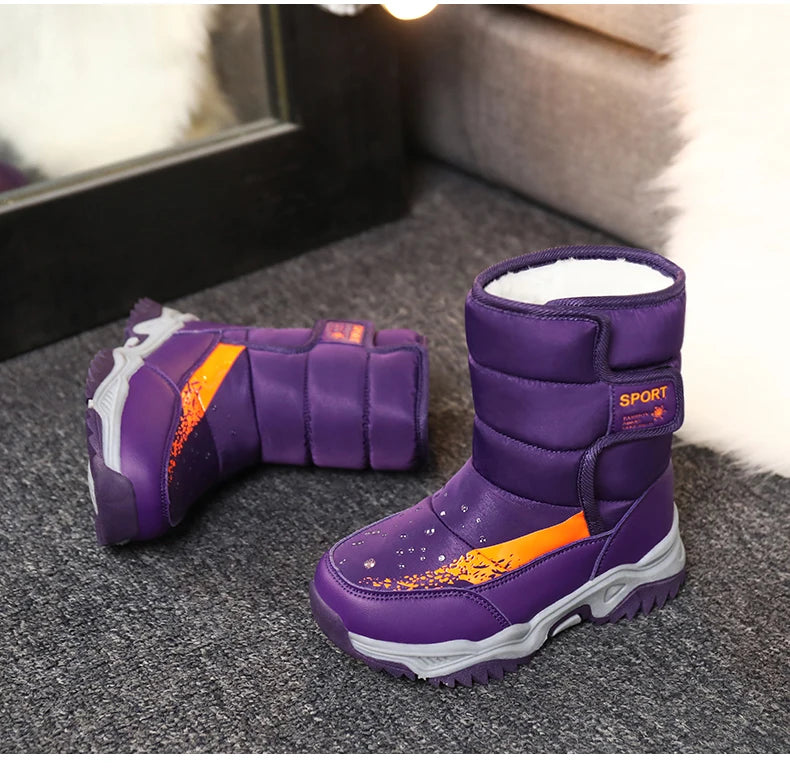 Kinder Winter Stiefel 2025 - Warme Leder Boots Jungen Mädchen - Rutschfest Gefüttert Pink Lila - Mode Winterschuhe