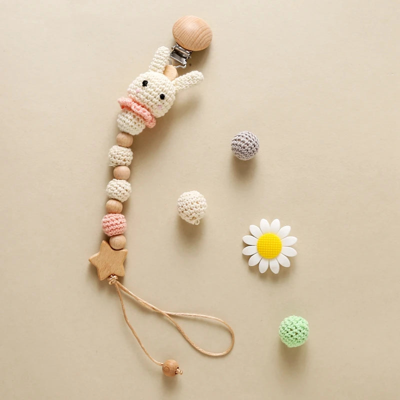 Baby Pacifier Chain Star Customizable Beads Wooden Pacifier Clips BPA Free Handmade Holder Chain Infant Nursing Teether Chain