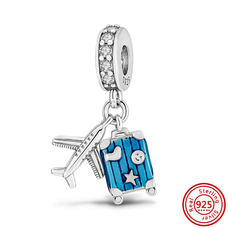 925 Silber Einkaufstasche Koffer Reisepass Handtasche Kamera Liebe Reise Leben DIY Perlen für Original Pantaro Charms Armband Schmuck