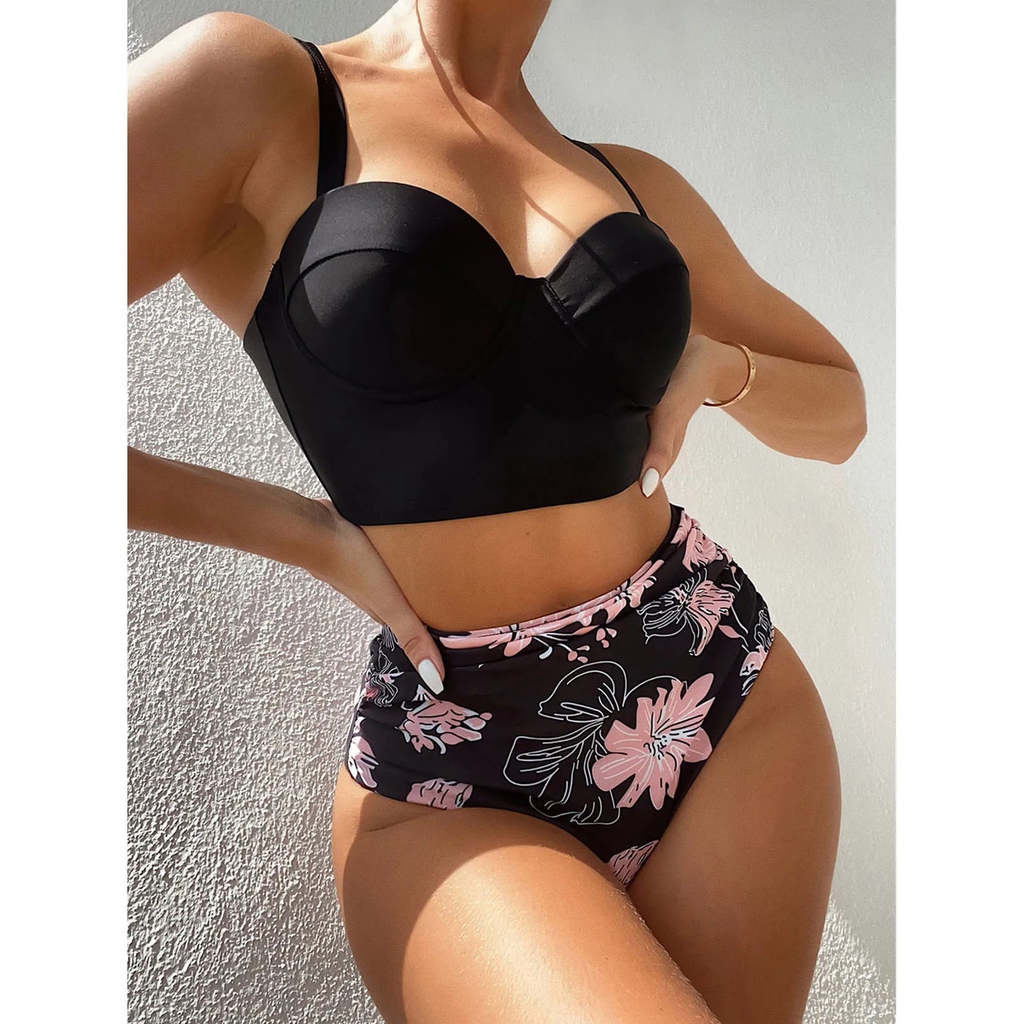 High Waist Schwimmbekleidung 2025: Underwire-Support Mori Girl Style sporlike - Neuer Blatt Druck Vintage Retro Badeanzug Halter Polsterung
