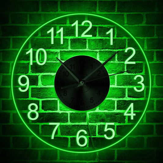 Modernes Acryl-Wanduhr mit LED-Hintergrundbeleuchtung - Schlafzimmer/Bettseite/Nachttischuhr - Leuchtet im Dunkeln - Mehrere LED-Farben - Dekoration