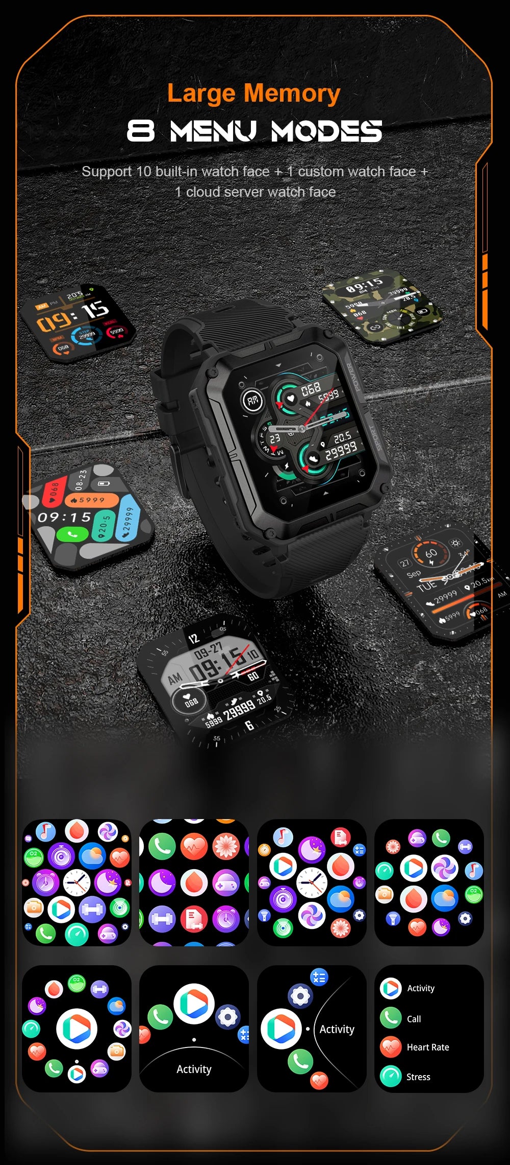 C20Pro Sports Smart Watch Männer Bluetooth Anruf Smartwatch IP68 Wasserdicht Multi Sports Mode Gesundheitsüberwachung Militär Smartwatch