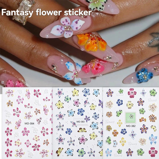 Embossed 5D Colorful Flowers Series Nail Stickers Flower For Design Nail Art Decal Manicure Tool 1pcs