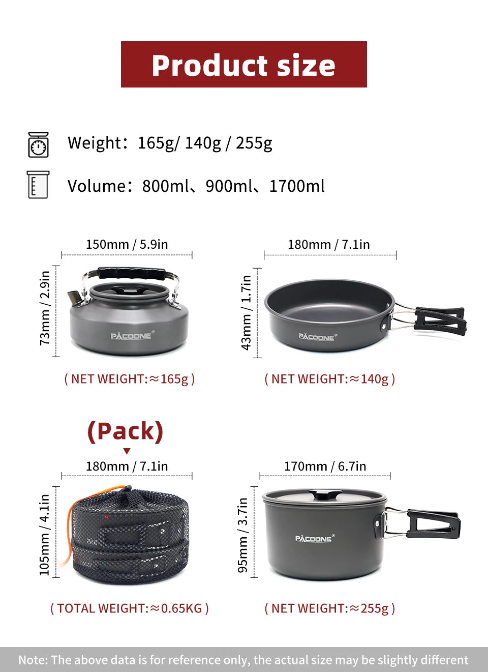 PACOONE Camping Cookware Set Outdoor Portable Foldable Cookware Set Pot Cooking Kettle Set Tableware Hiking Picnic Equipment