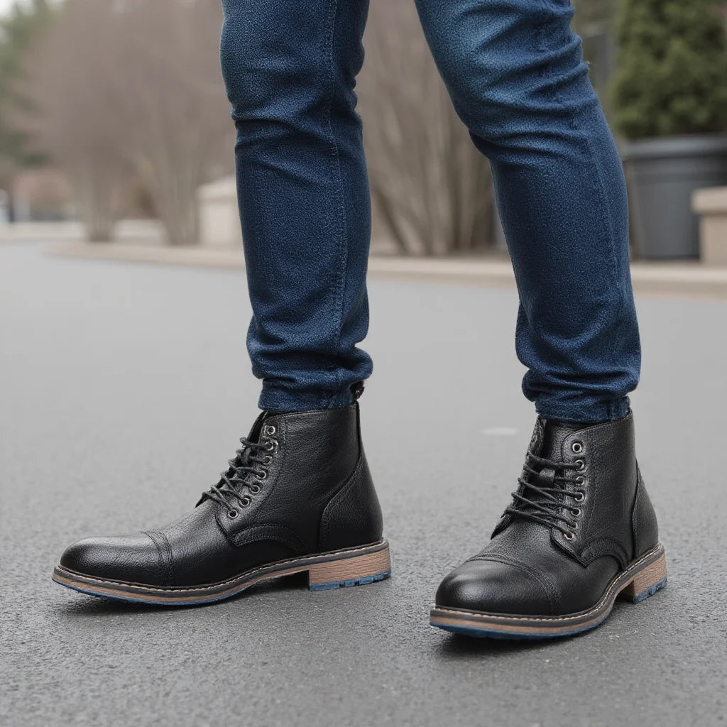 Ghete din piele lucrate manual, confortabile și la modă - Mărimi EU 40-45, Toc 1-3 cm, Căptușeală EVA