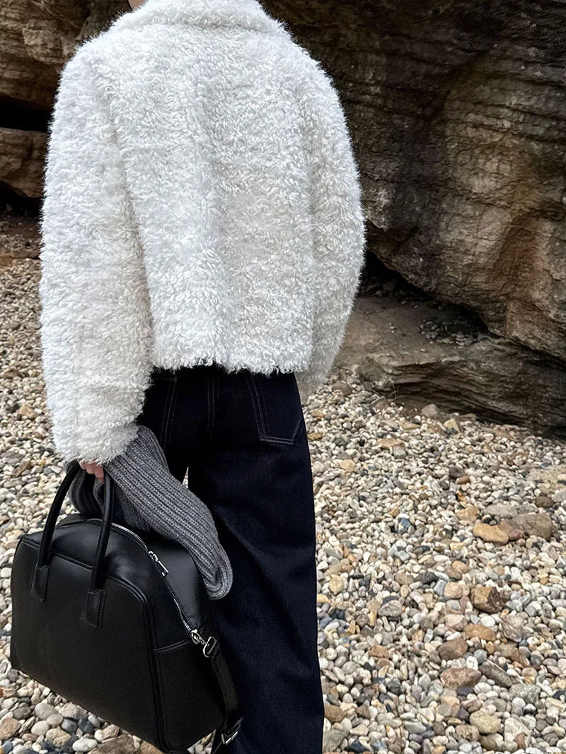 Harajuku Lammwolle Mantel Warm - Dicke, Taschen, L/XL