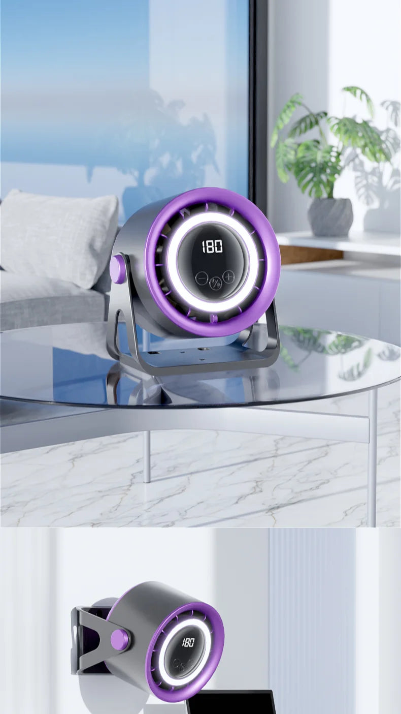 TINSOL 2500mAH Portable Electric Fan with Ambient Light Turbo Mute Electric Fan Desktop Wall Mount Ceiling Air Cooler