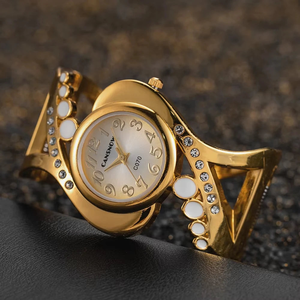 Damen-Uhr 2025: Luxury Women's Bangle Wrist Watch Ladies Elegant Quartz Watch - Female Rhinestone Fashion Clock Girls Bracelet Watch Saati Relojes Collection