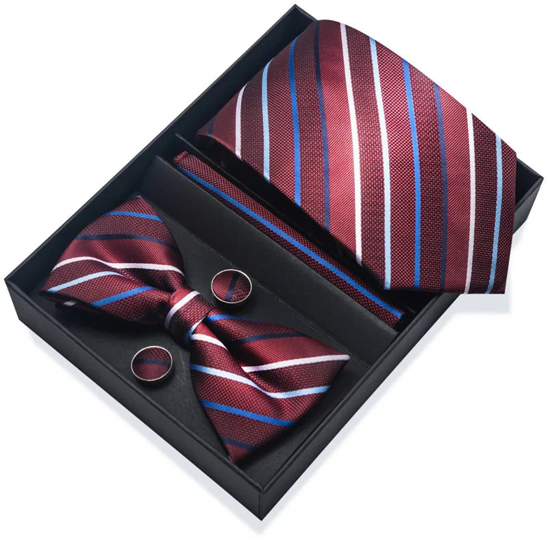 Men's Tie Pin cuff square bow Tie with pocket square cufflinks Set Paisley Men's Business Wedding Suit Accessories 6-piece set