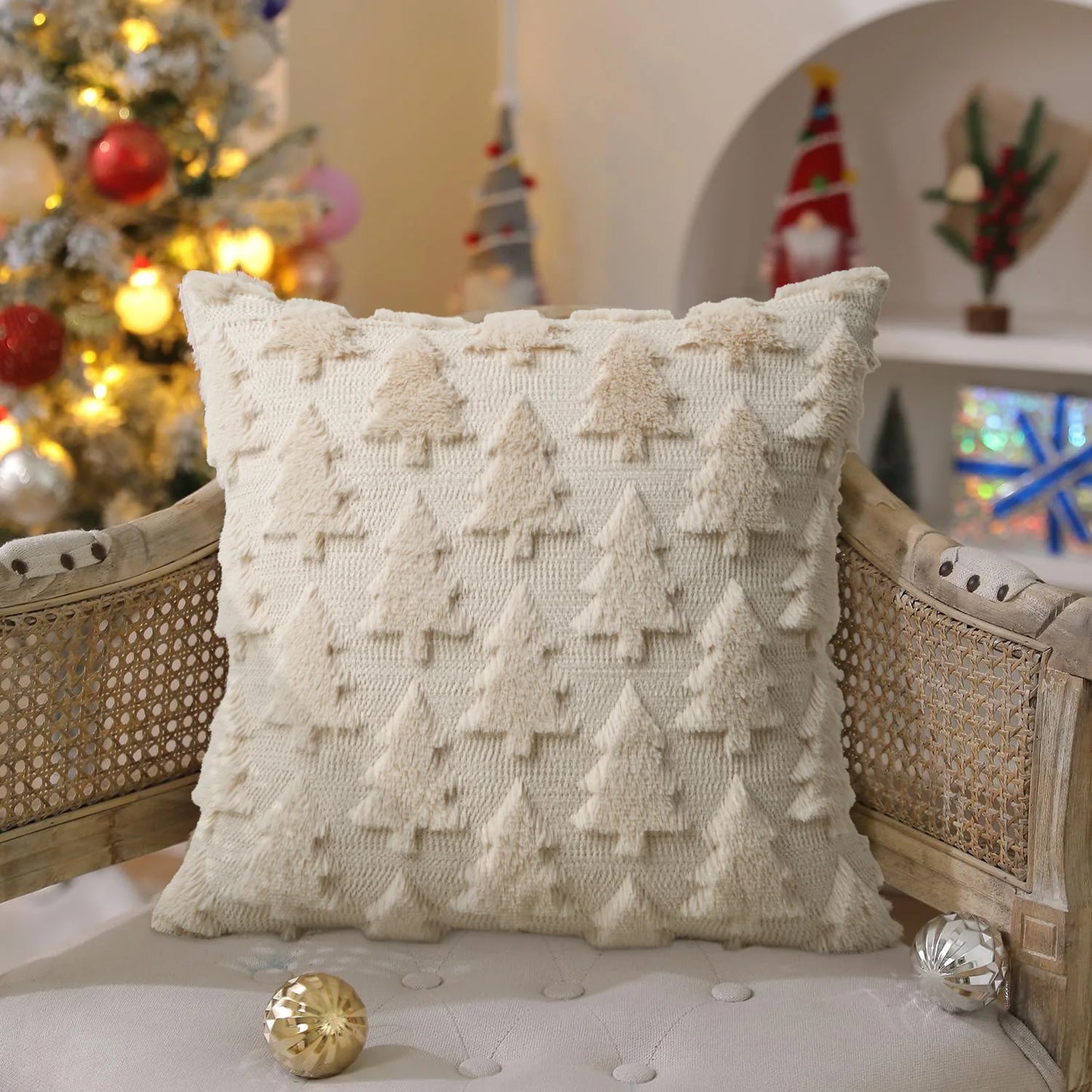 Christmas Decorative Pillow Cover Plush Embroidered Cushion Case Soft Throw Pillowcase For Sofa Living Room Home Festive Gift