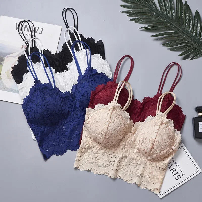 Damen BH 2025 - Bügelfreier Spitzen BH Push-Up Full Cup mit Blumenmuster