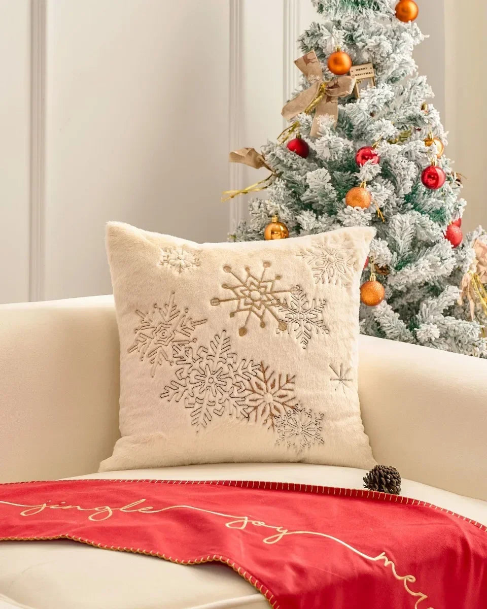 Simple Pillow Case Plush Christmas Embroidered Cushion Cover Soft Comfortable Festival Decorative New Year's Home Pillow Case