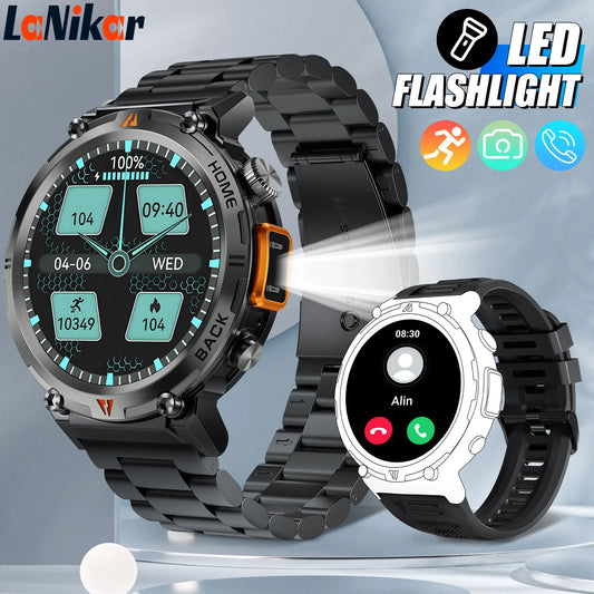 LaNikar 2025 KE3 Smartwatch - Bluetooth Anruf Herren Vollbild Touchscreen Gesundheitsmonitor Stahlring