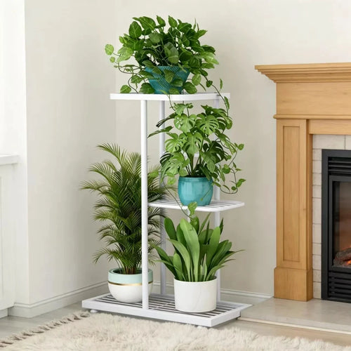 NONE Pflanzenständer 3-Stufen Eckdesign Für 4 Töpfe Weiß