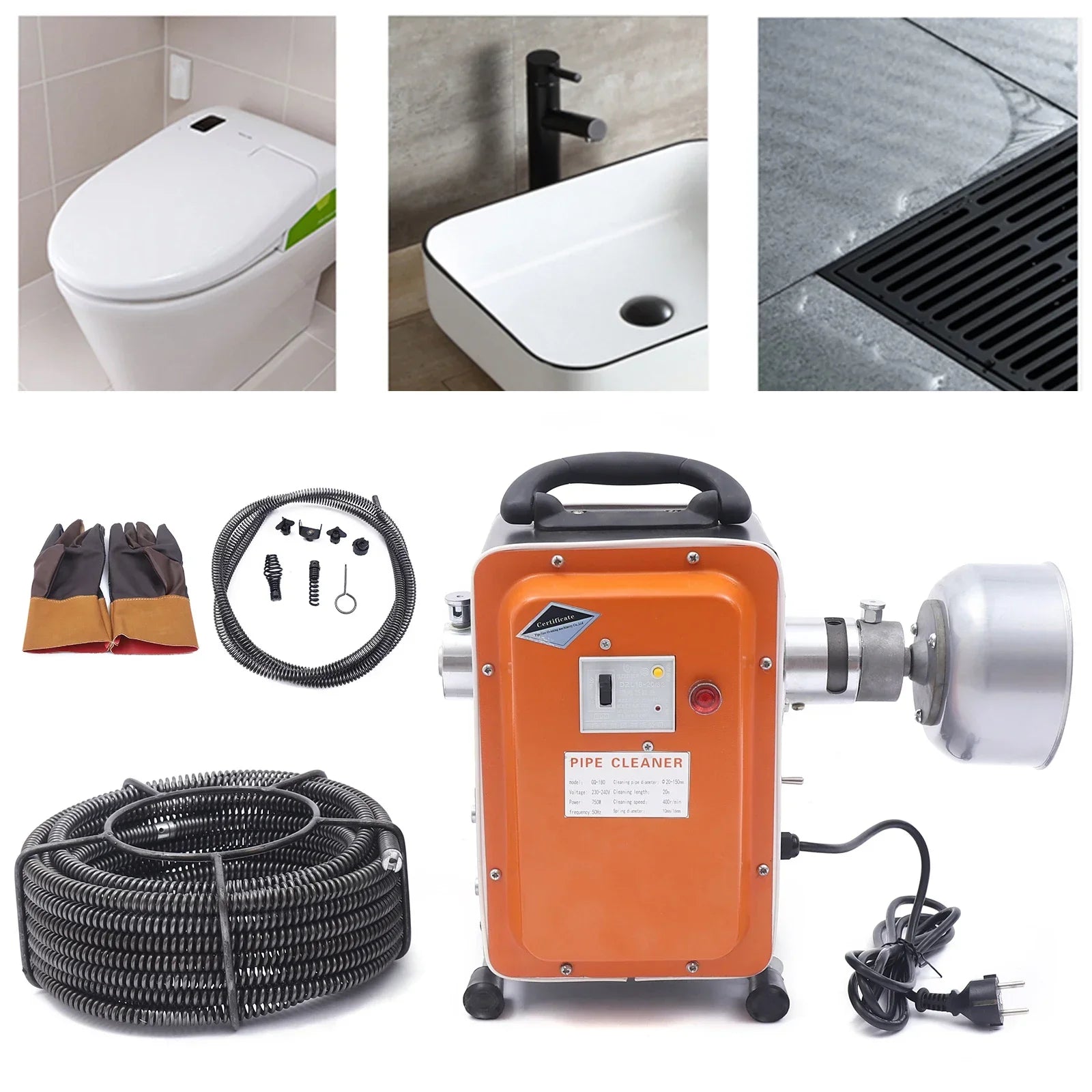 RohrPro Abflussreiniger IP44 Wasserschutz - Durchmesser 20-110 mm, 750W by Golden Bridge Store