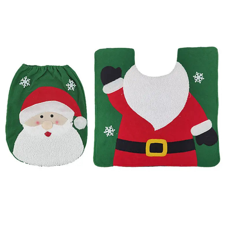 Creative Santa Claus Snowman Toilet Covers Cartoon Toilet Mat Toilet Seat Lid Cover Floor Carpet Set Christmas Decoration