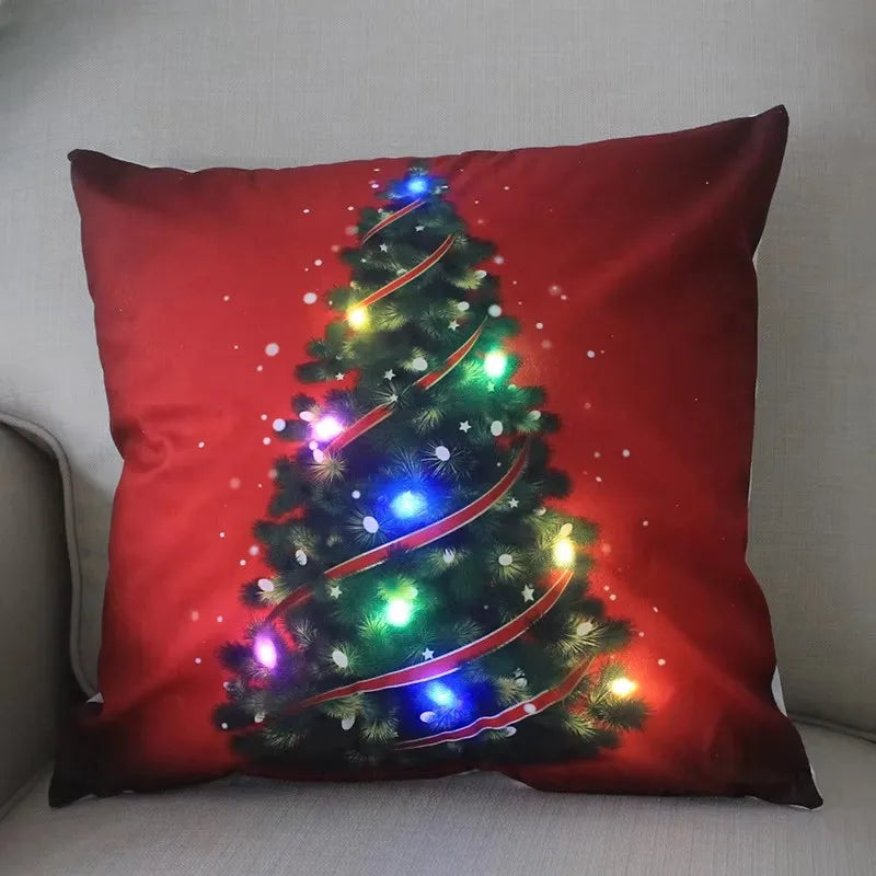 Cartoon Christmas Pillow Covers 18x18 inch LED Xmas Throw Pillows with Lights Christmas Decoration for Home Xmas Decor Kids Room